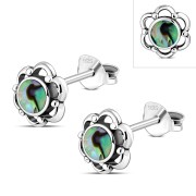 Large Abalone Shell Flower Stud Silver Earrings, e334